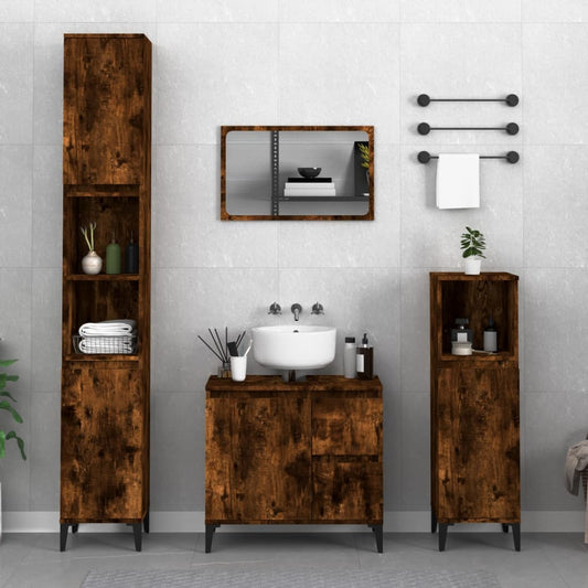 vidaXL 3 Piece Bathroom Cabinet Set Smoked Oak Engineered Wood