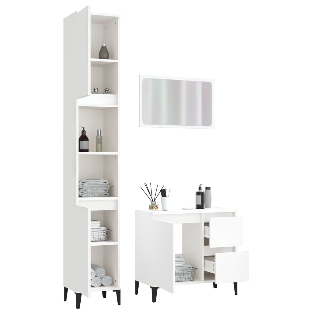 vidaXL 3 Piece Bathroom Furniture Set White Engineered Wood