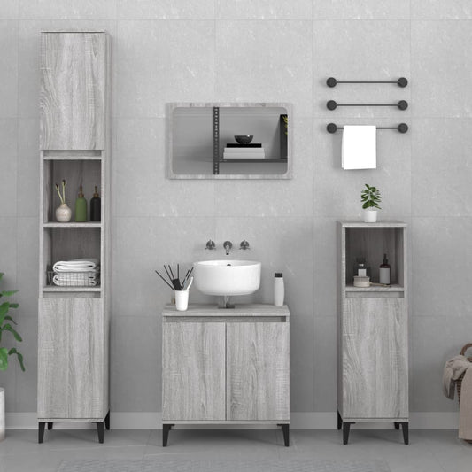 vidaXL 3 Piece Bathroom Furniture Set Grey Sonoma Engineered Wood