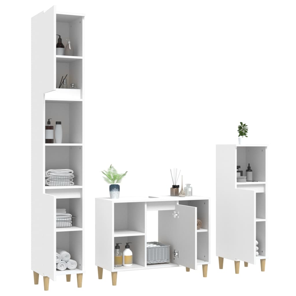 vidaXL 3 Piece Bathroom Furniture Set White Engineered Wood