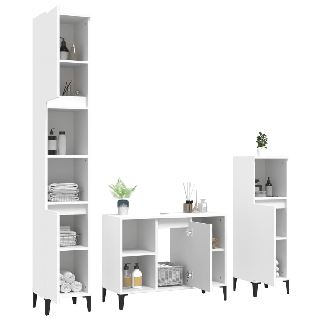 vidaXL 3 Piece Bathroom Furniture Set White Engineered Wood