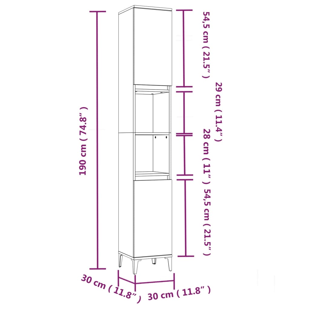 3 Piece Bathroom Furniture Set Grey Sonoma Engineered Wood