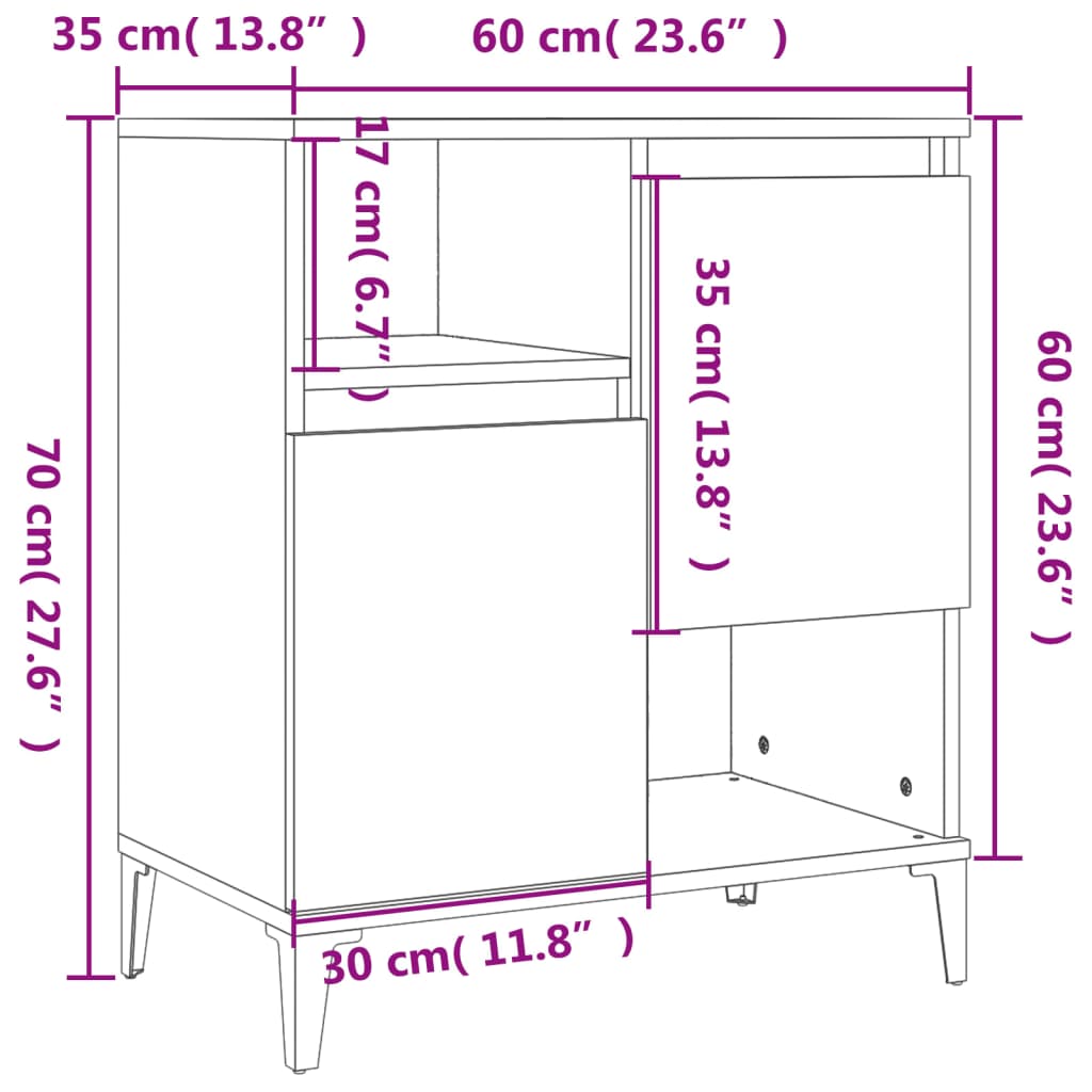 vidaXL Sideboards 3 pcs Grey Sonoma 60x35x70 cm Engineered Wood