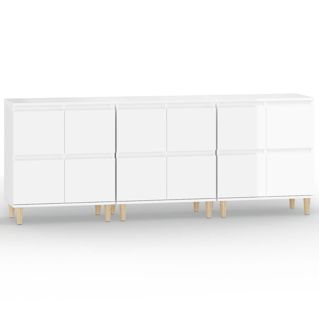 vidaXL Sideboards 3 pcs High Gloss White 60x35x70 cm Engineered Wood