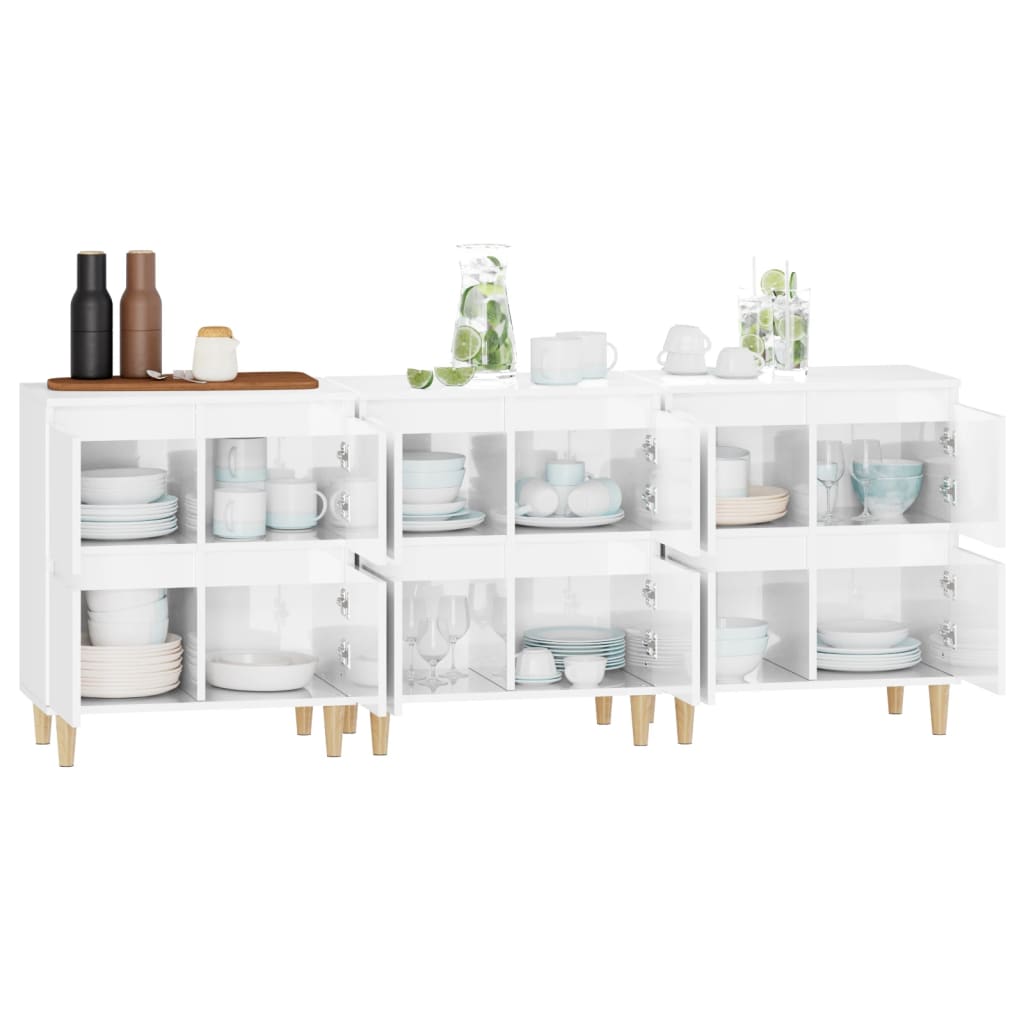 vidaXL Sideboards 3 pcs High Gloss White 60x35x70 cm Engineered Wood