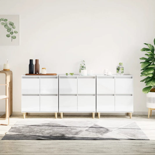 vidaXL Sideboards 3 pcs High Gloss White 60x35x70 cm Engineered Wood