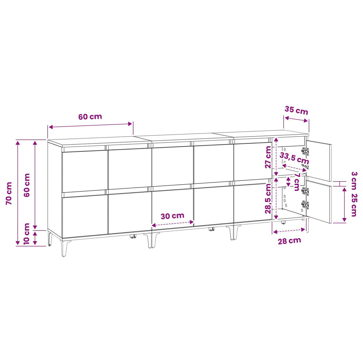 Sideboards 3 pcs Smoked Oak 60x35x70 cm Engineered Wood