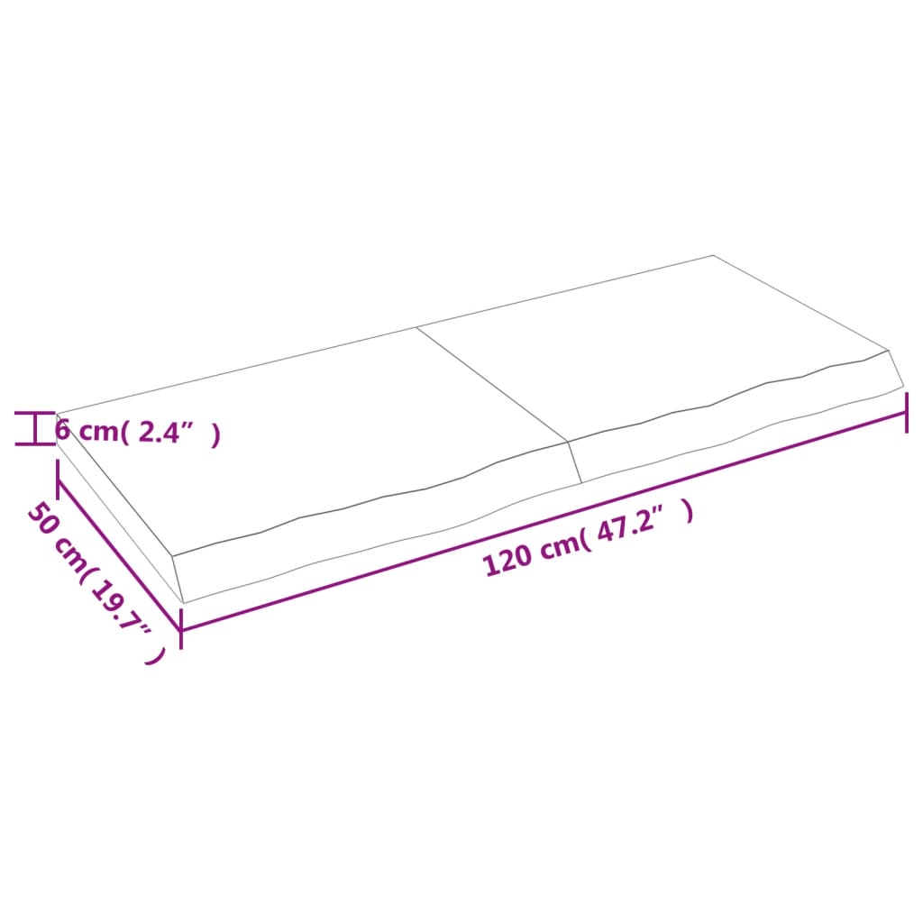 vidaXL Bathroom Countertop 120x50x(2-6) cm Untreated Solid Wood