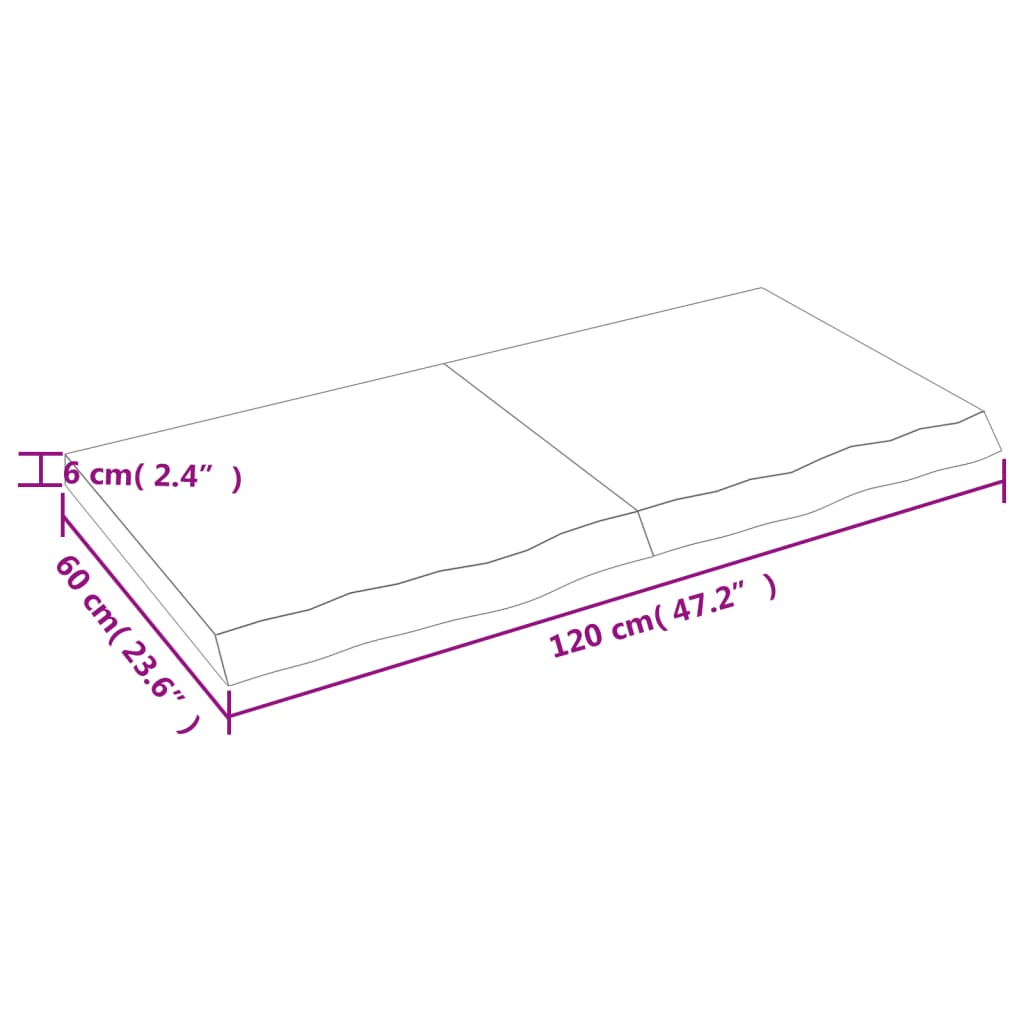 vidaXL Bathroom Countertop 120x60x(2-6) cm Untreated Solid Wood