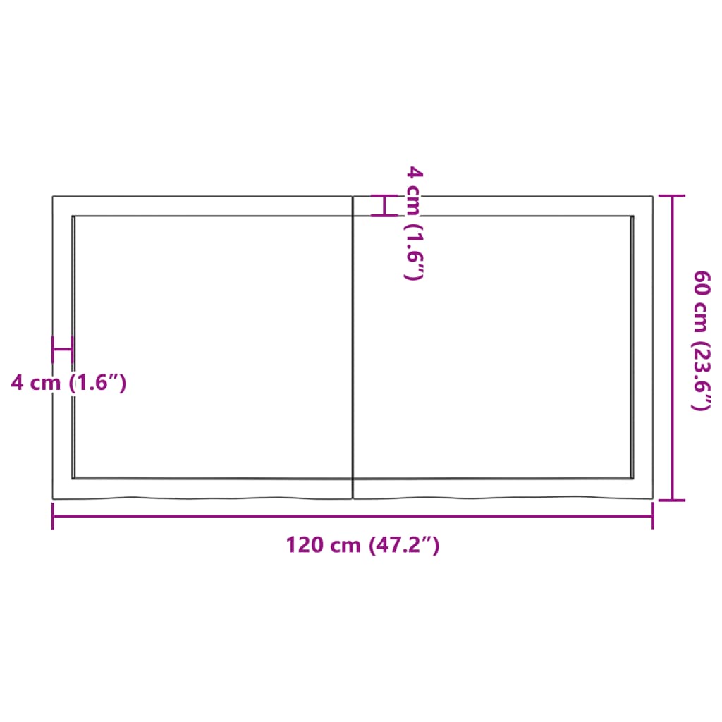 vidaXL Bathroom Countertop 120x60x(2-6) cm Untreated Solid Wood