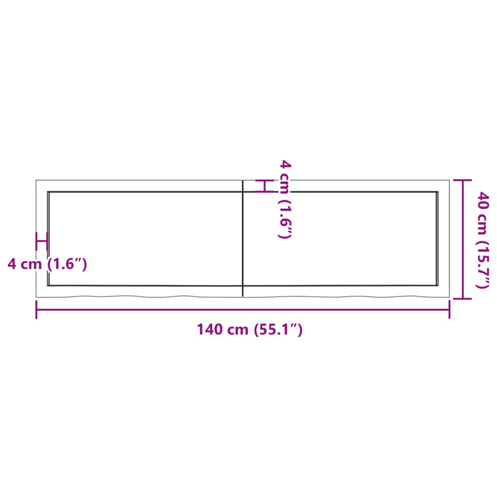 vidaXL Bathroom Countertop 140x40x(2-6) cm Untreated Solid Wood