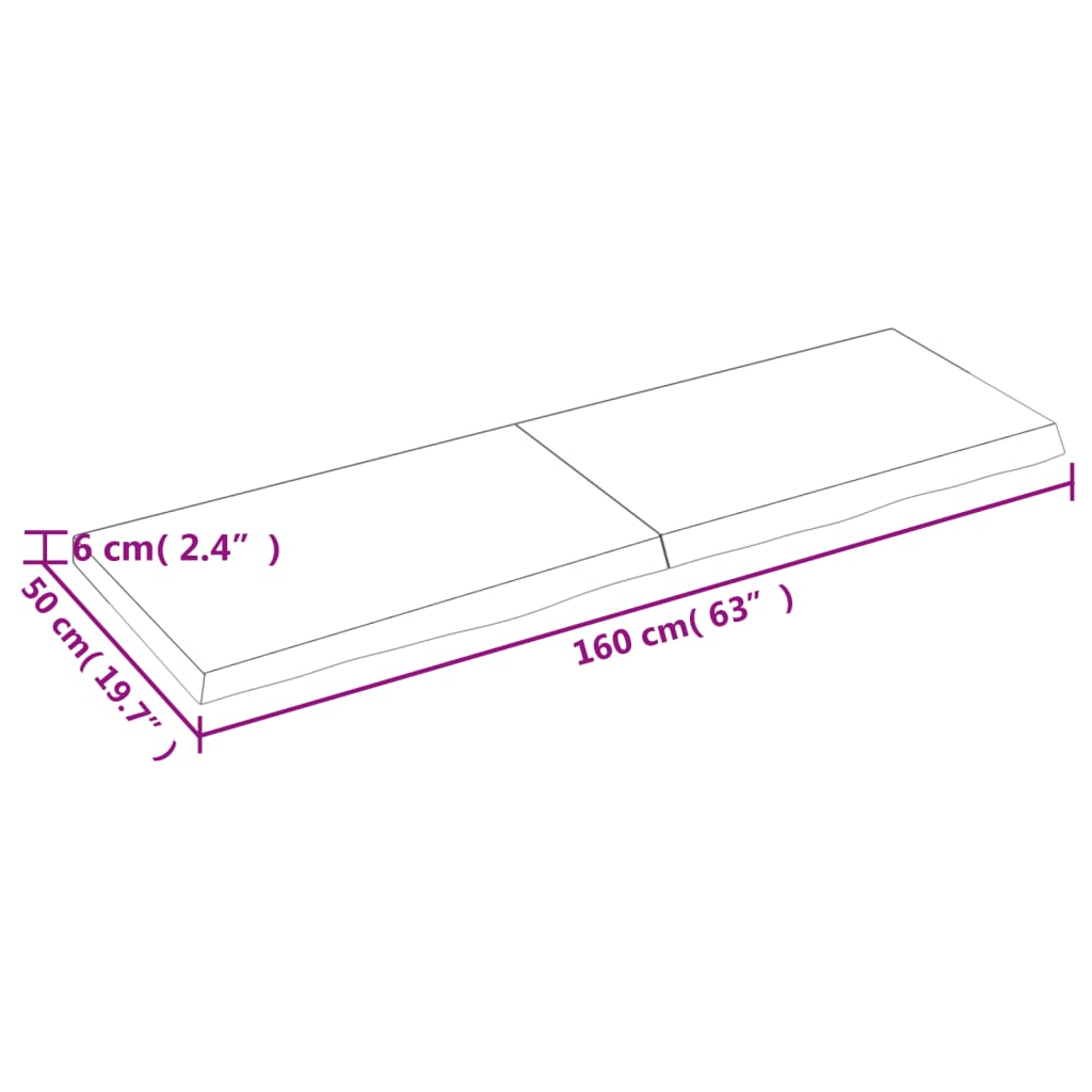 vidaXL Bathroom Countertop 160x50x(2-6) cm Untreated Solid Wood