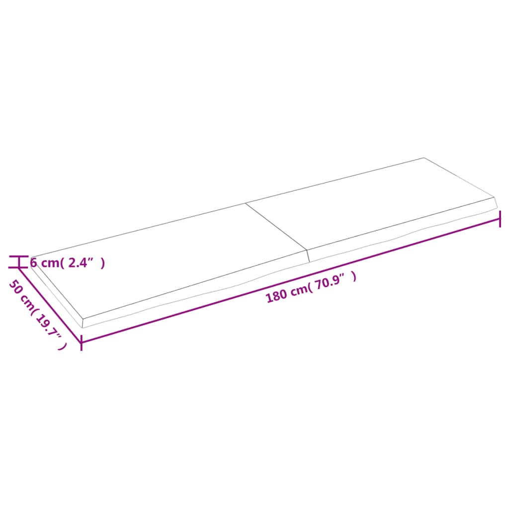 vidaXL Bathroom Countertop 180x50x(2-6) cm Untreated Solid Wood