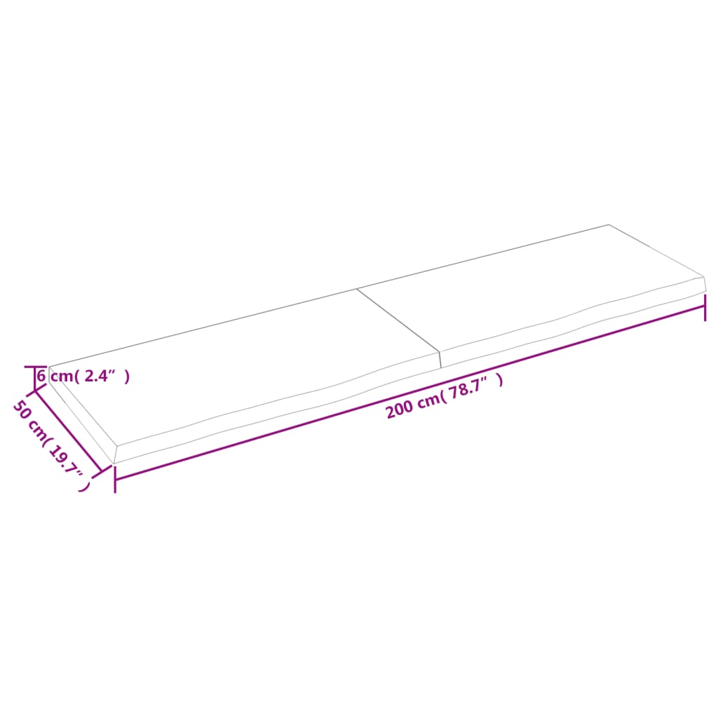 vidaXL Bathroom Countertop 200x50x(2-6) cm Untreated Solid Wood