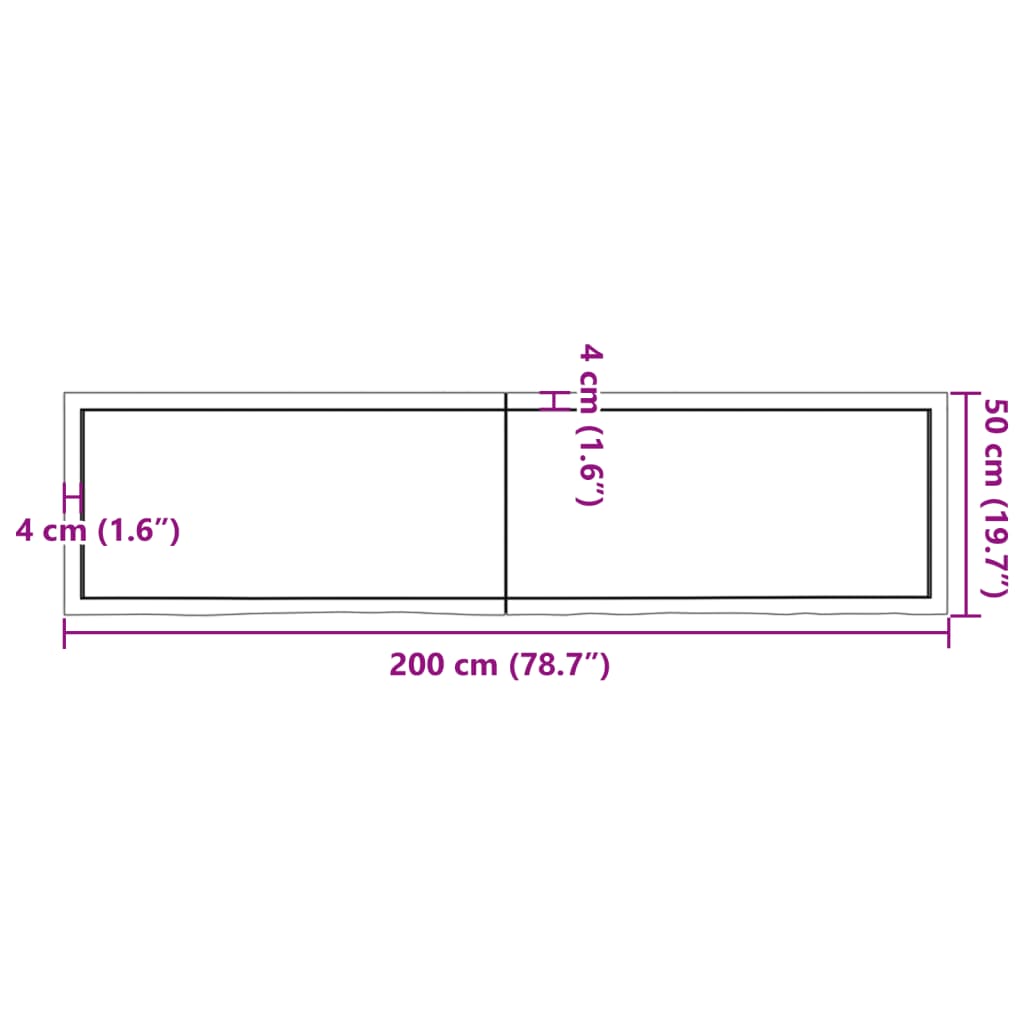 vidaXL Bathroom Countertop 200x50x(2-6) cm Untreated Solid Wood