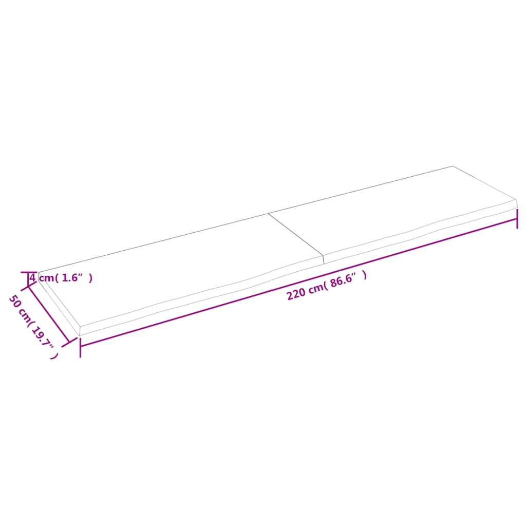 vidaXL Bathroom Countertop 220x50x(2-4) cm Untreated Solid Wood