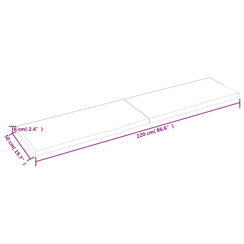 vidaXL Bathroom Countertop 220x50x(2-6) cm Untreated Solid Wood