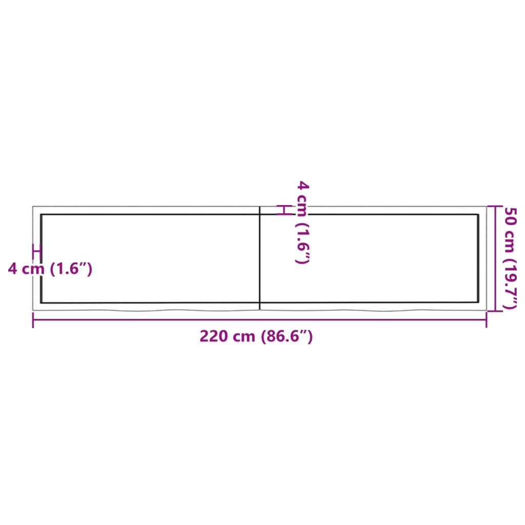 vidaXL Bathroom Countertop 220x50x(2-6) cm Untreated Solid Wood