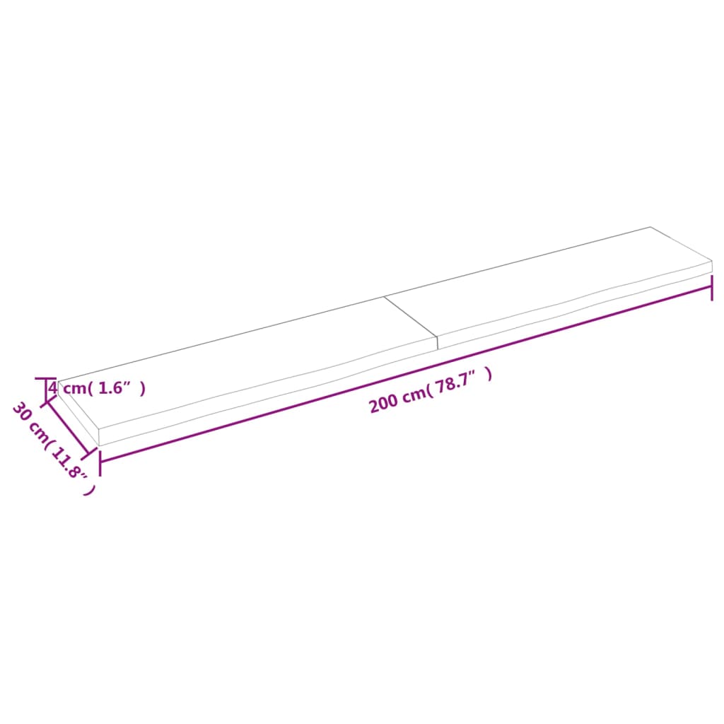 vidaXL Bathroom Countertop Light Brown 200x30x(2-4)cm Treated Solid Wood