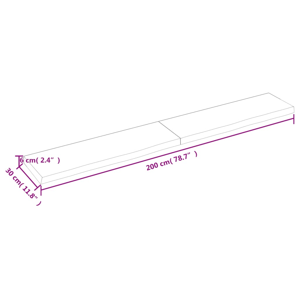 vidaXL Bathroom Countertop Light Brown 200x30x(2-6)cm Treated Solid Wood