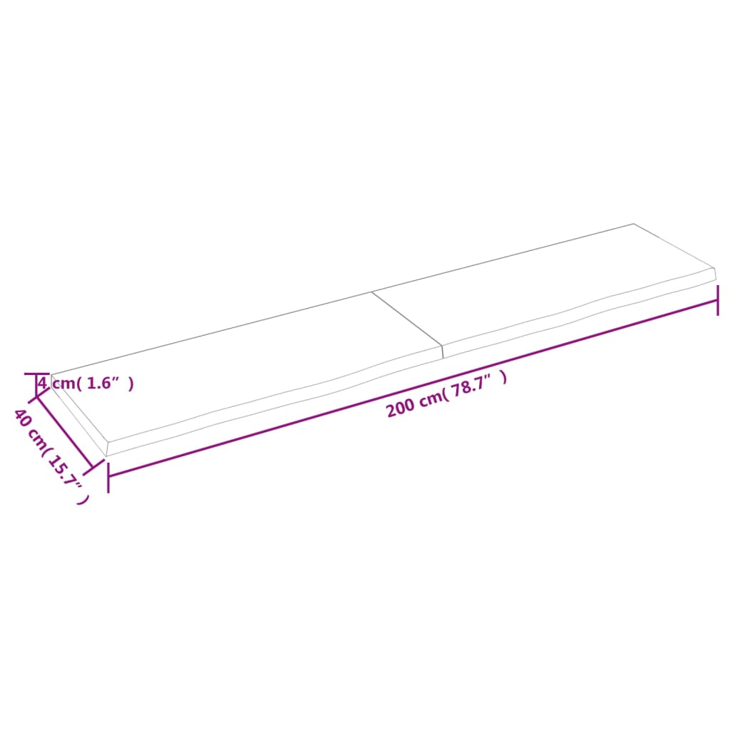 vidaXL Bathroom Countertop Light Brown 200x40x(2-4)cm Treated Solid Wood