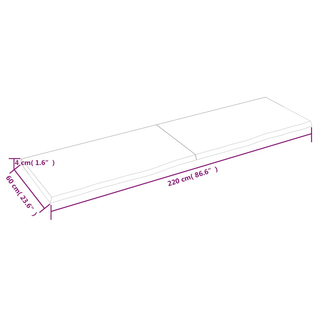 Bathroom Countertop Dark Brown 220x60x(2-4) cm Treated Solid Wood