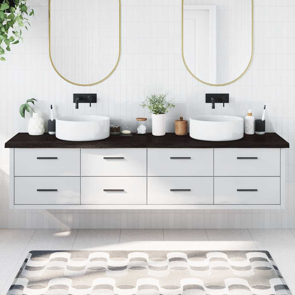 Bathroom Countertop Dark Brown 220x60x(2-4) cm Treated Solid Wood