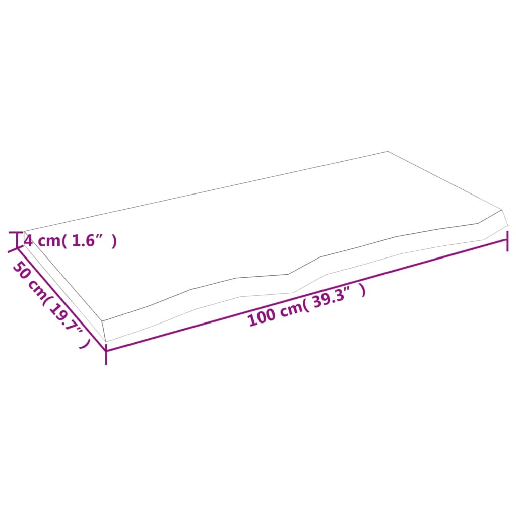 vidaXL Table Top 100x50x(2-4) cm Untreated Solid Wood Oak