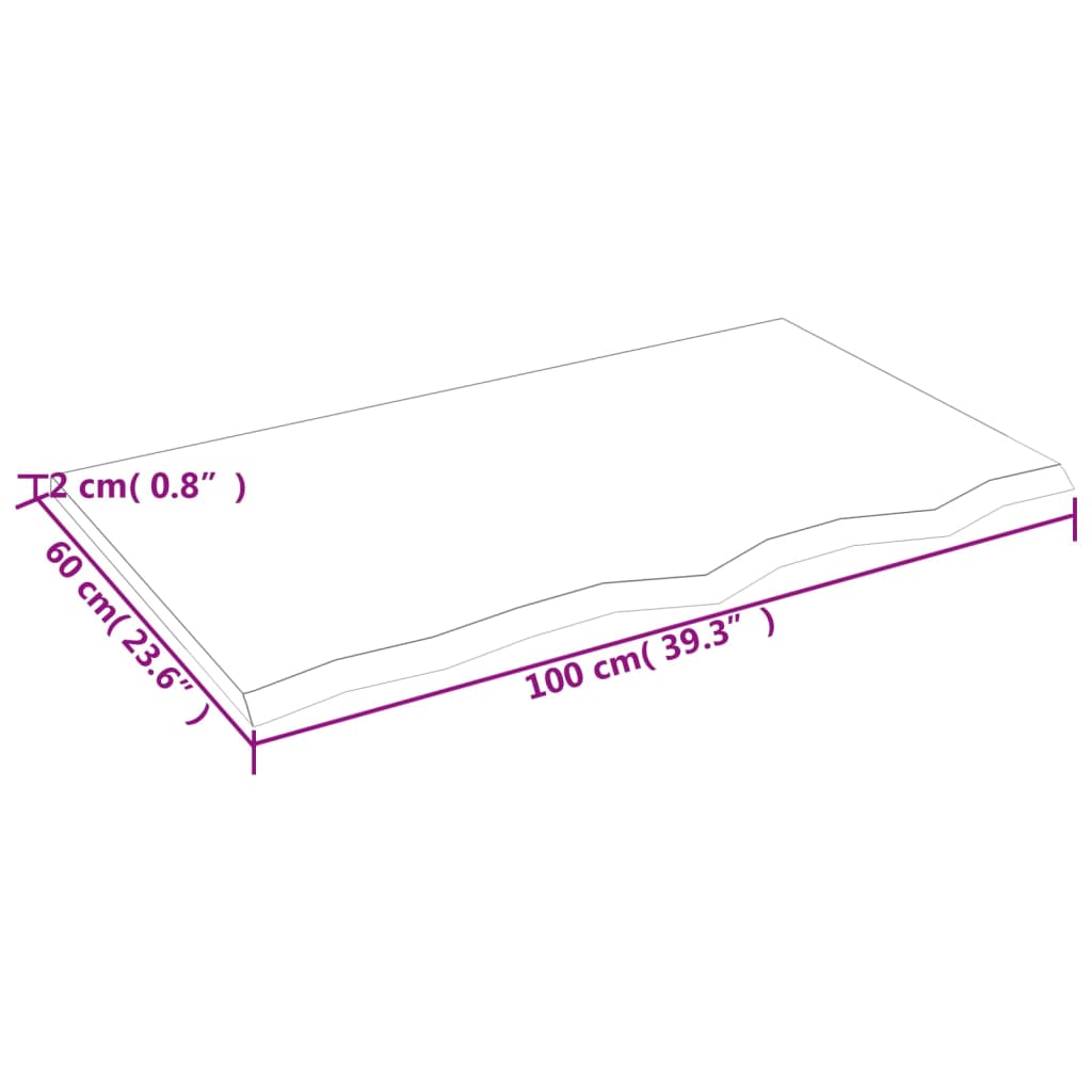 vidaXL Table Top 100x60x2 cm Untreated Solid Wood Oak