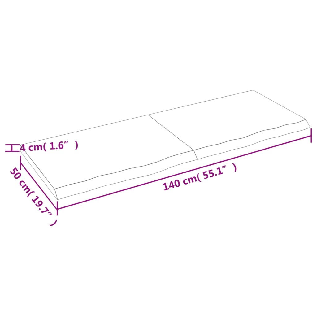 vidaXL Table Top 140x50x(2-4) cm Untreated Solid Wood Oak