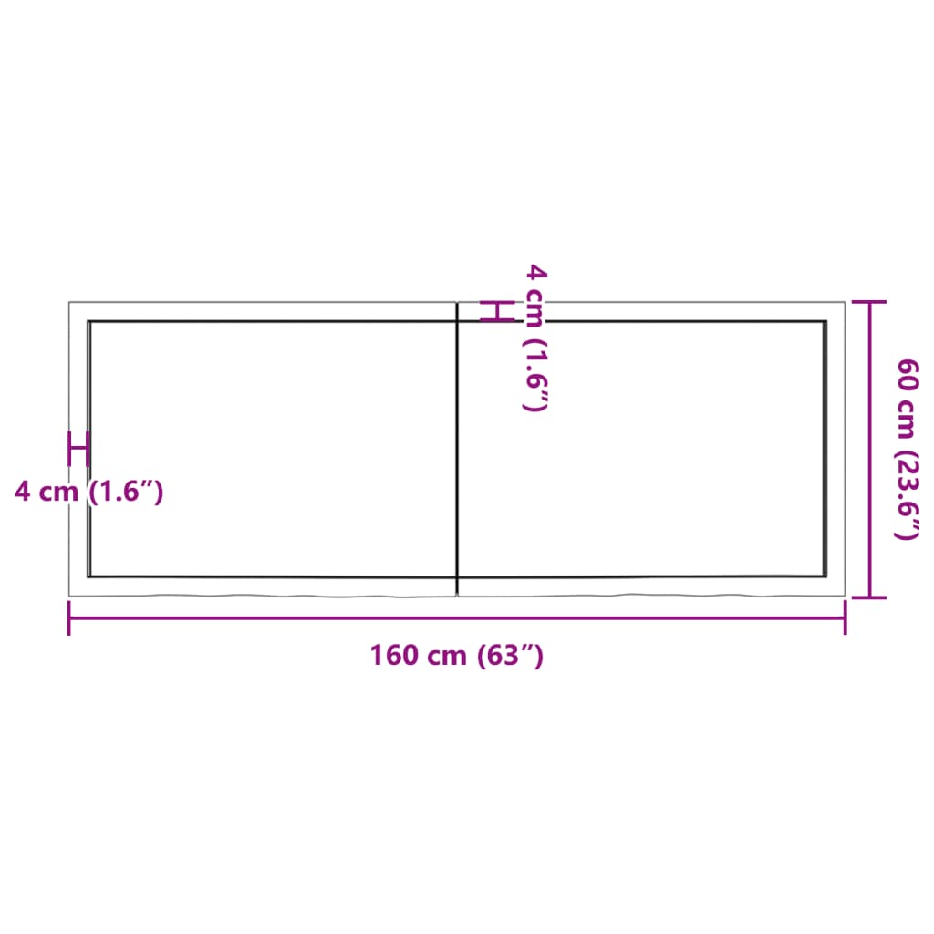 vidaXL Table Top 160x60x(2-4) cm Untreated Solid Wood Oak