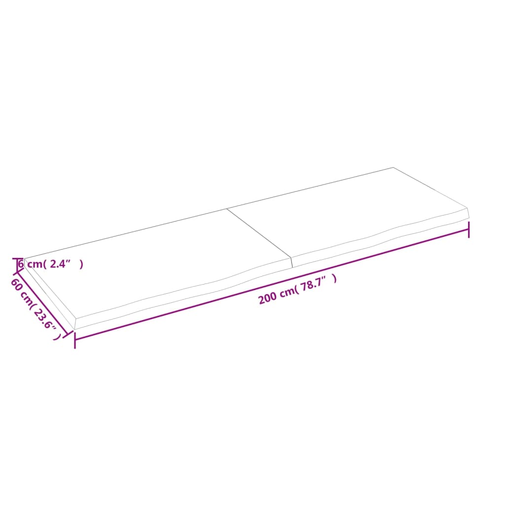 vidaXL Table Top 200x60x(2-6) cm Untreated Solid Wood Oak