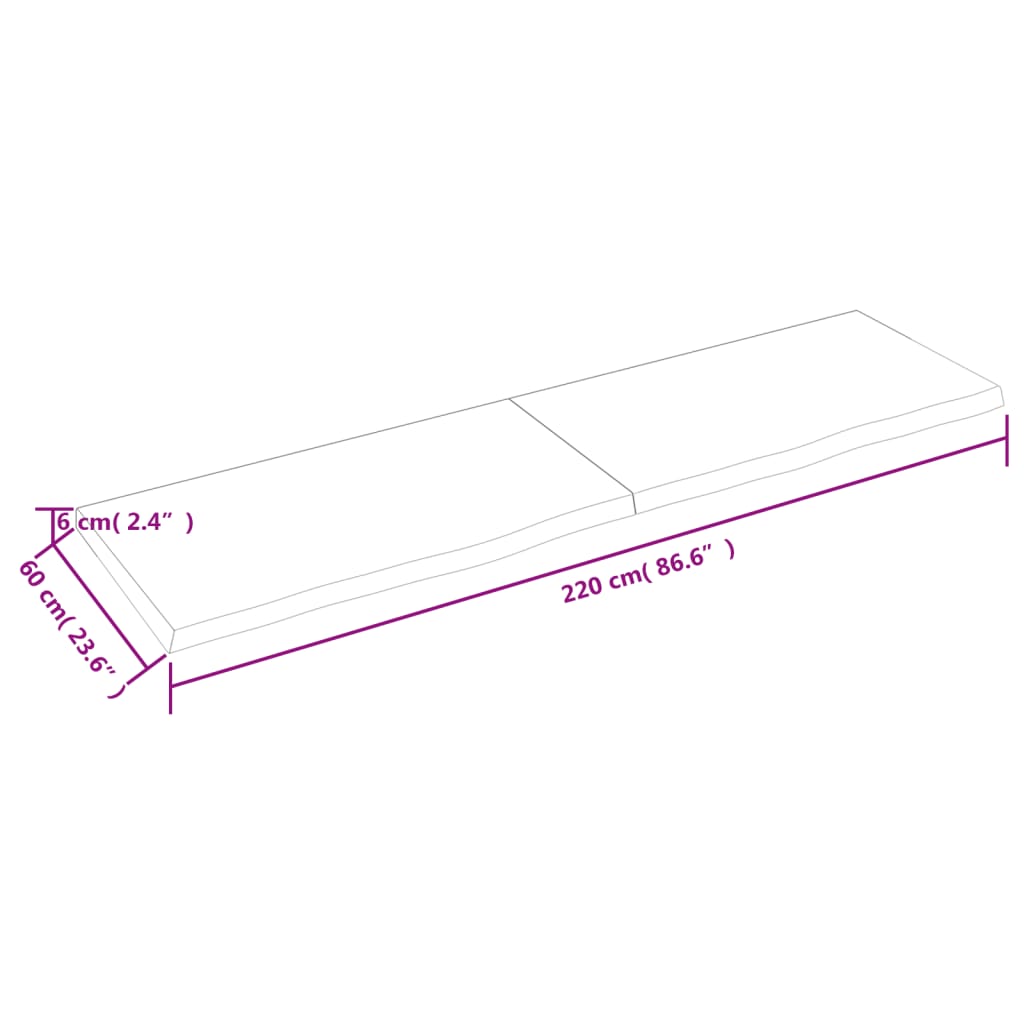 vidaXL Table Top 220x60x(2-6) cm Untreated Solid Wood Oak