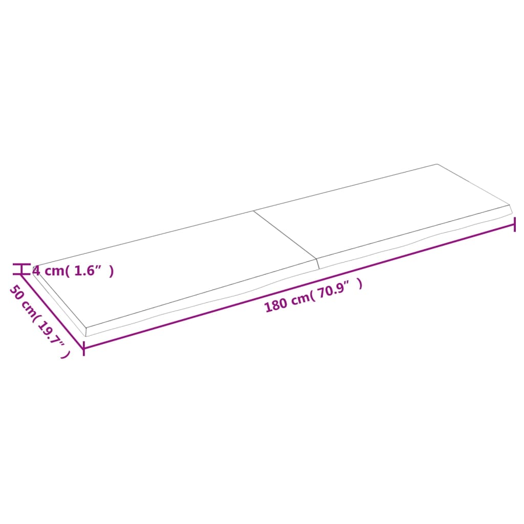 vidaXL Table Top Dark Brown 180x50x(2-4) cm Treated Solid Wood Oak