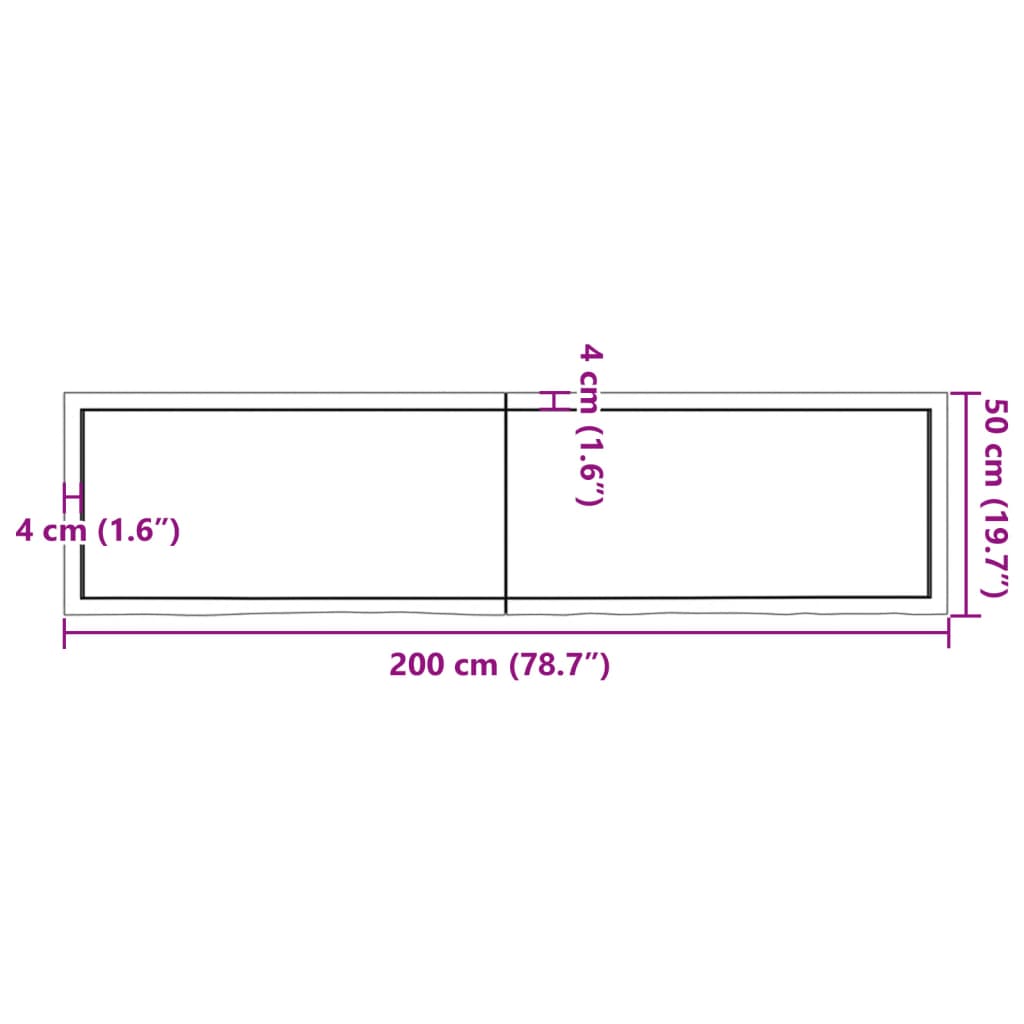 vidaXL Table Top Dark Brown 200x50x(2-6) cm Treated Solid Wood Oak