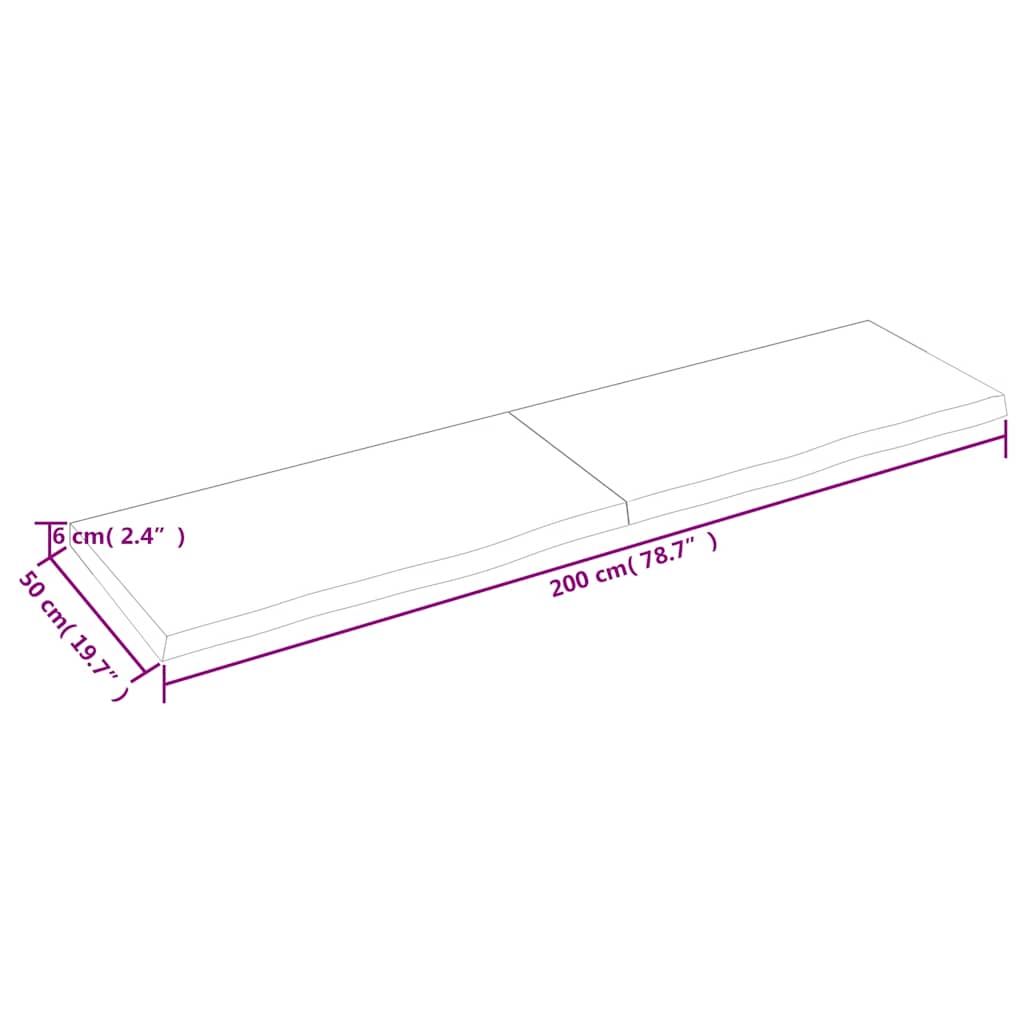 Table Top Dark Brown 200x50x(2-6) cm Treated Solid Wood Oak