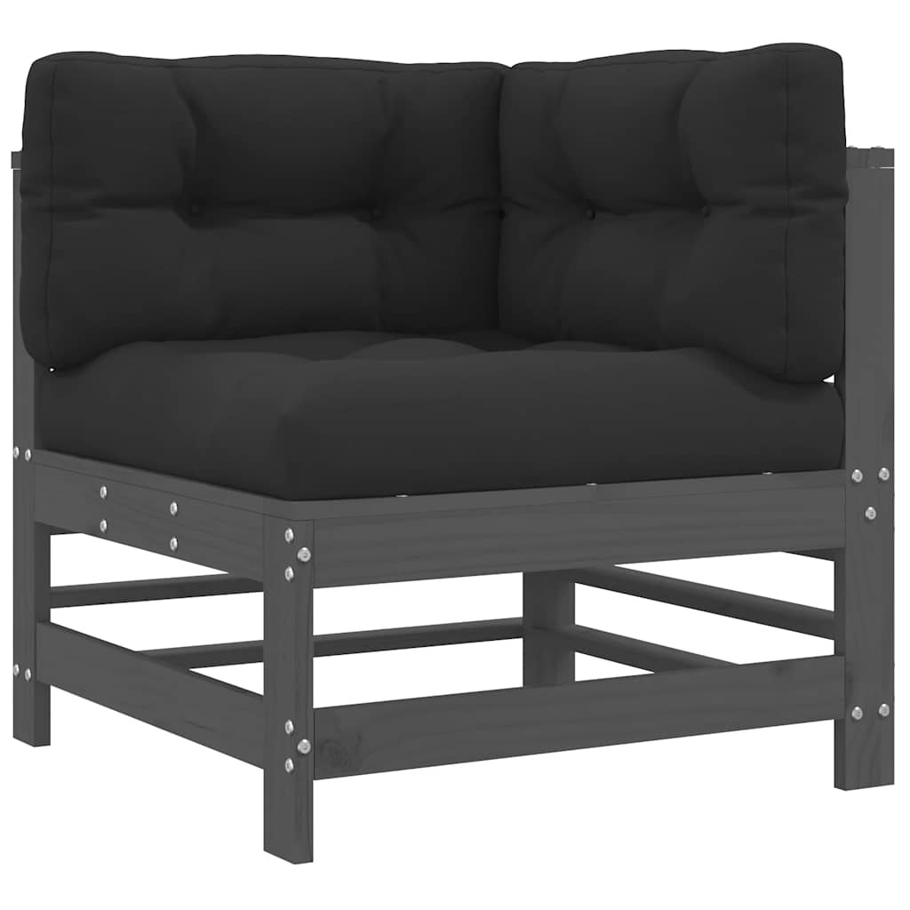 5 Piece Garden Lounge Set with Cushions Grey Solid Wood