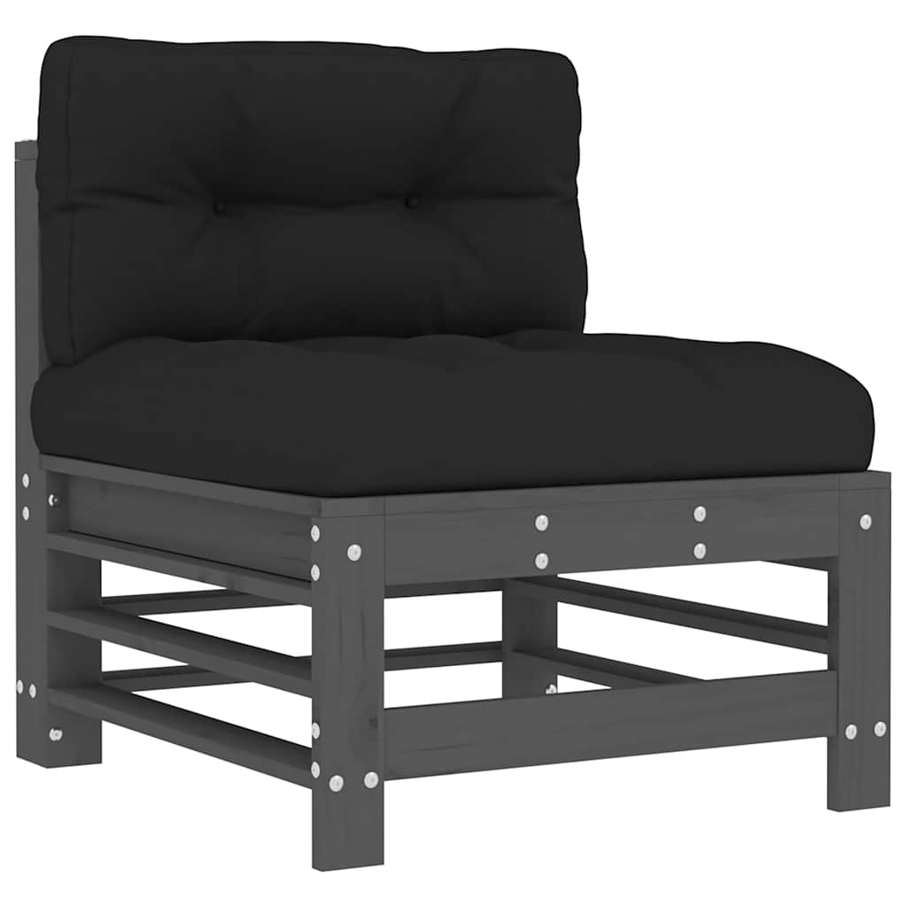 5 Piece Garden Lounge Set with Cushions Grey Solid Wood