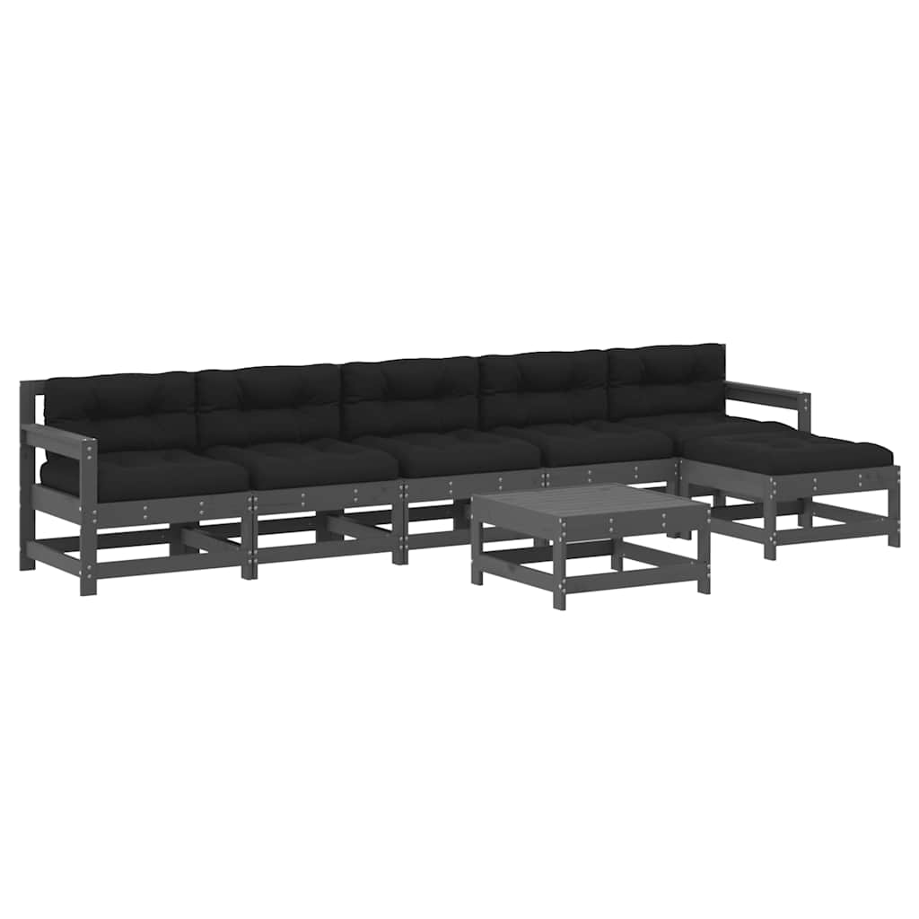 7 Piece Garden Lounge Set with Cushions Grey Solid Wood