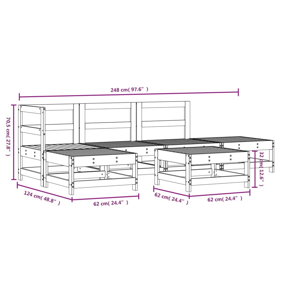 vidaXL 6 Piece Garden Lounge Set Grey Solid Wood Pine