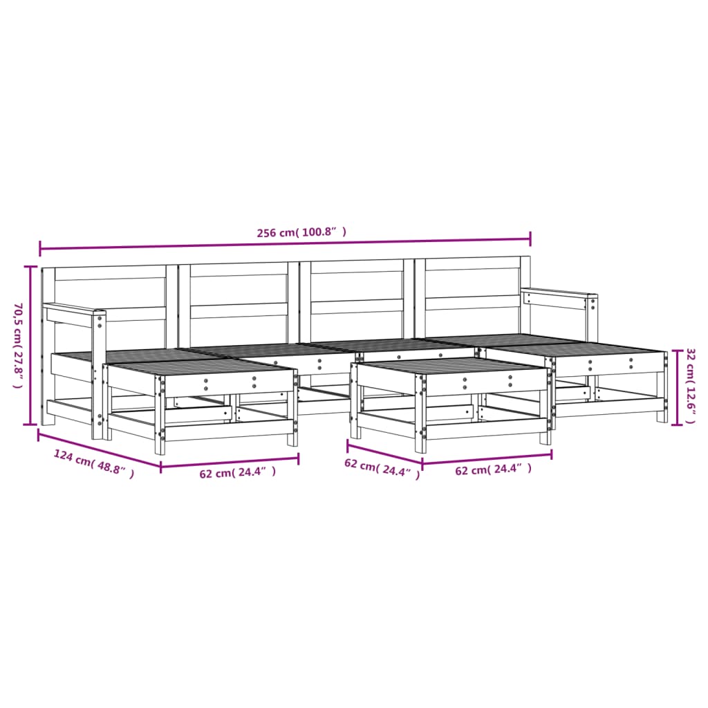 vidaXL 7 Piece Garden Lounge Set Grey Solid Wood Pine