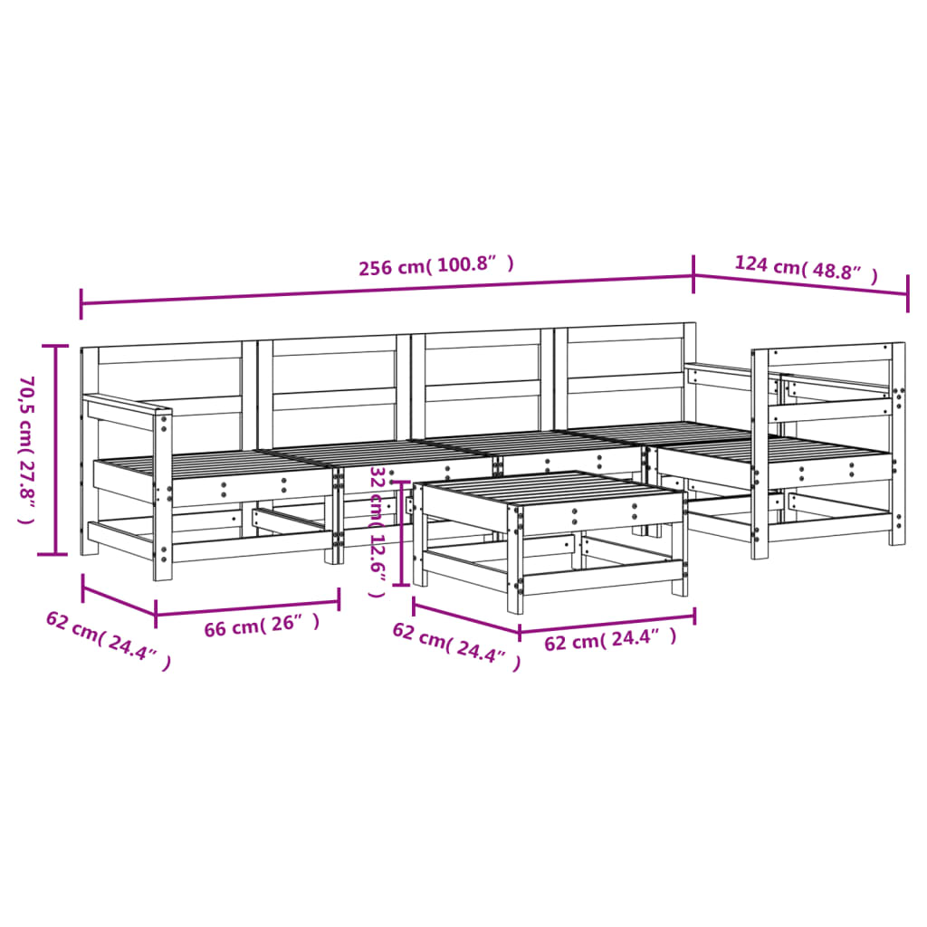 vidaXL 6 Piece Garden Lounge Set Solid Wood Pine