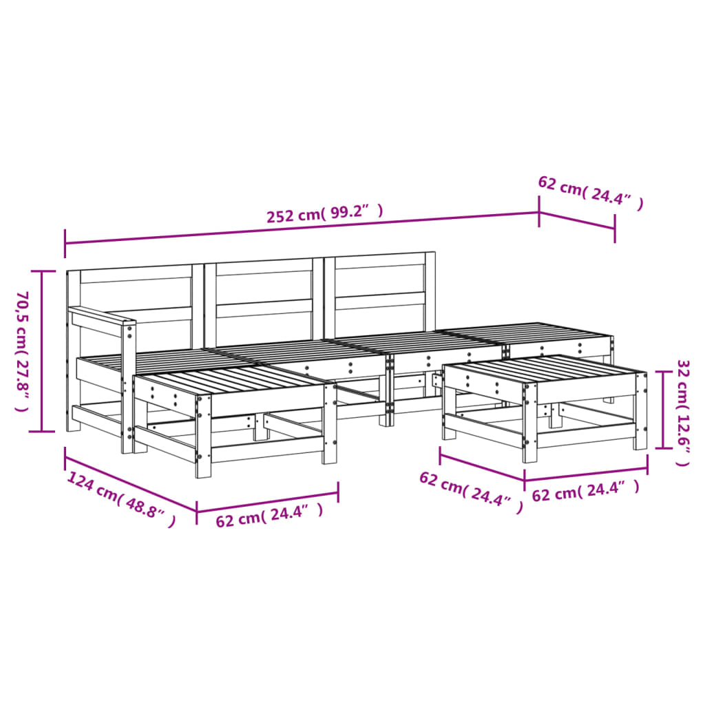 vidaXL 6 Piece Garden Lounge Set Impregnated Wood Pine