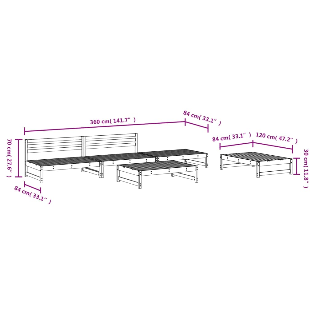 vidaXL 5 Piece Garden Lounge Set Grey Solid Wood Pine