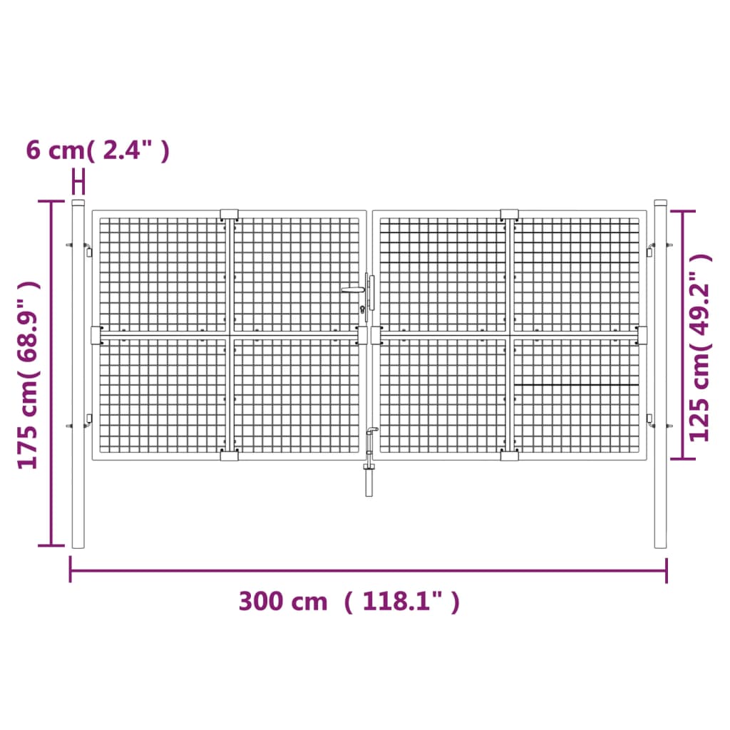 vidaXL Mesh Garden Gate Silver 300x175 cm Galvanised Steel