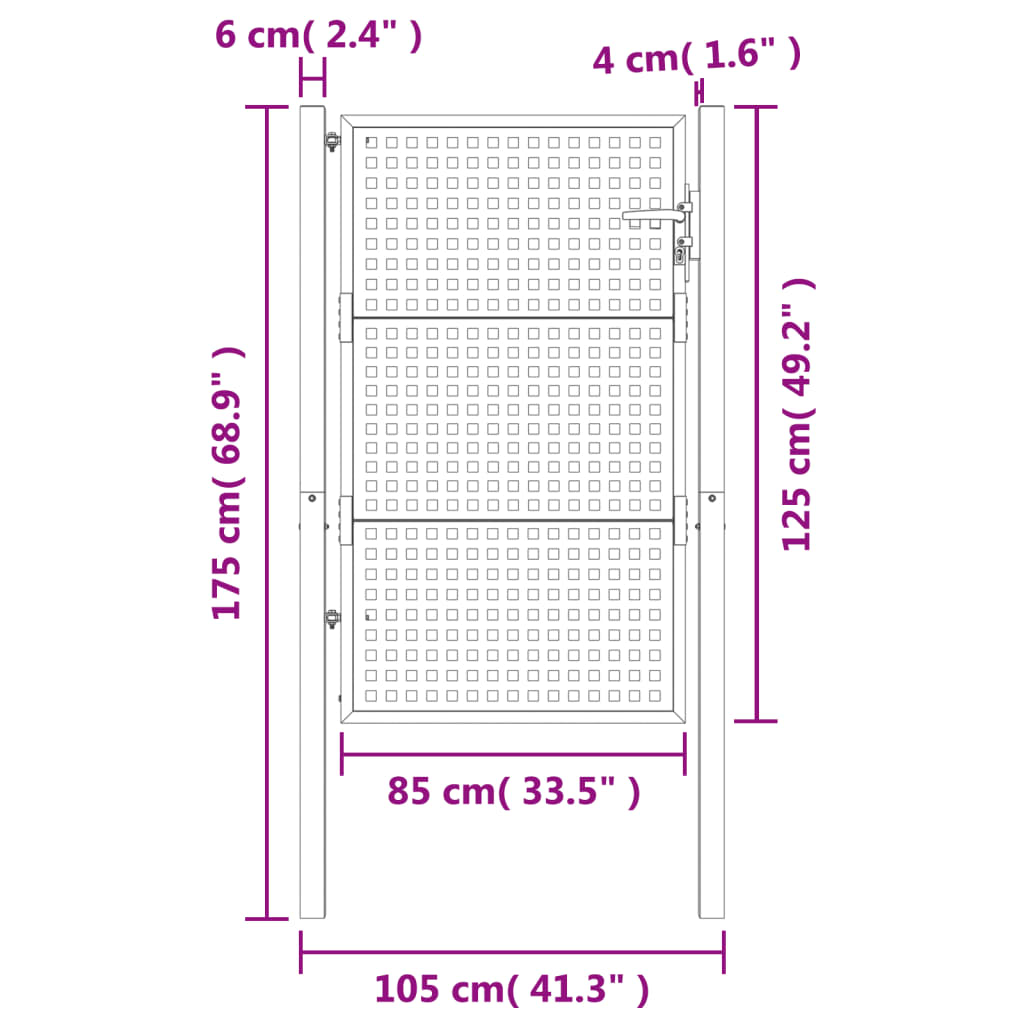 vidaXL Garden Gate Anthracite 105x175 cm Steel