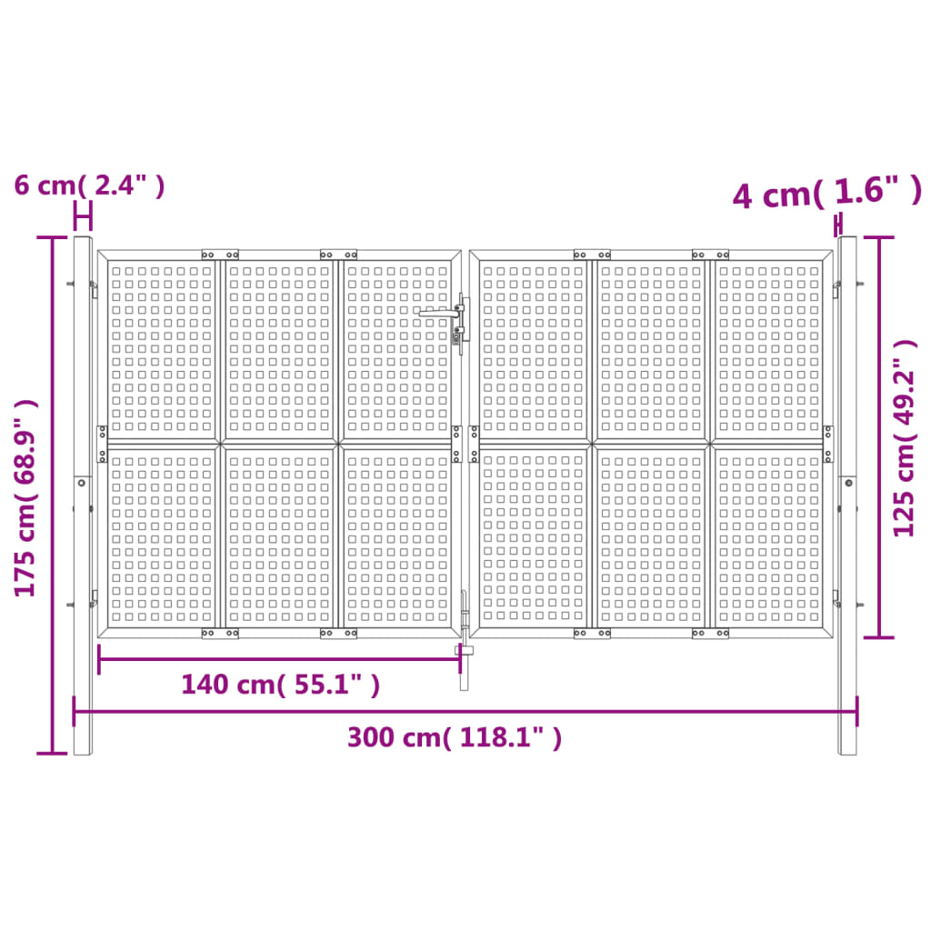 vidaXL Garden Gate Anthracite 300x175 cm Steel