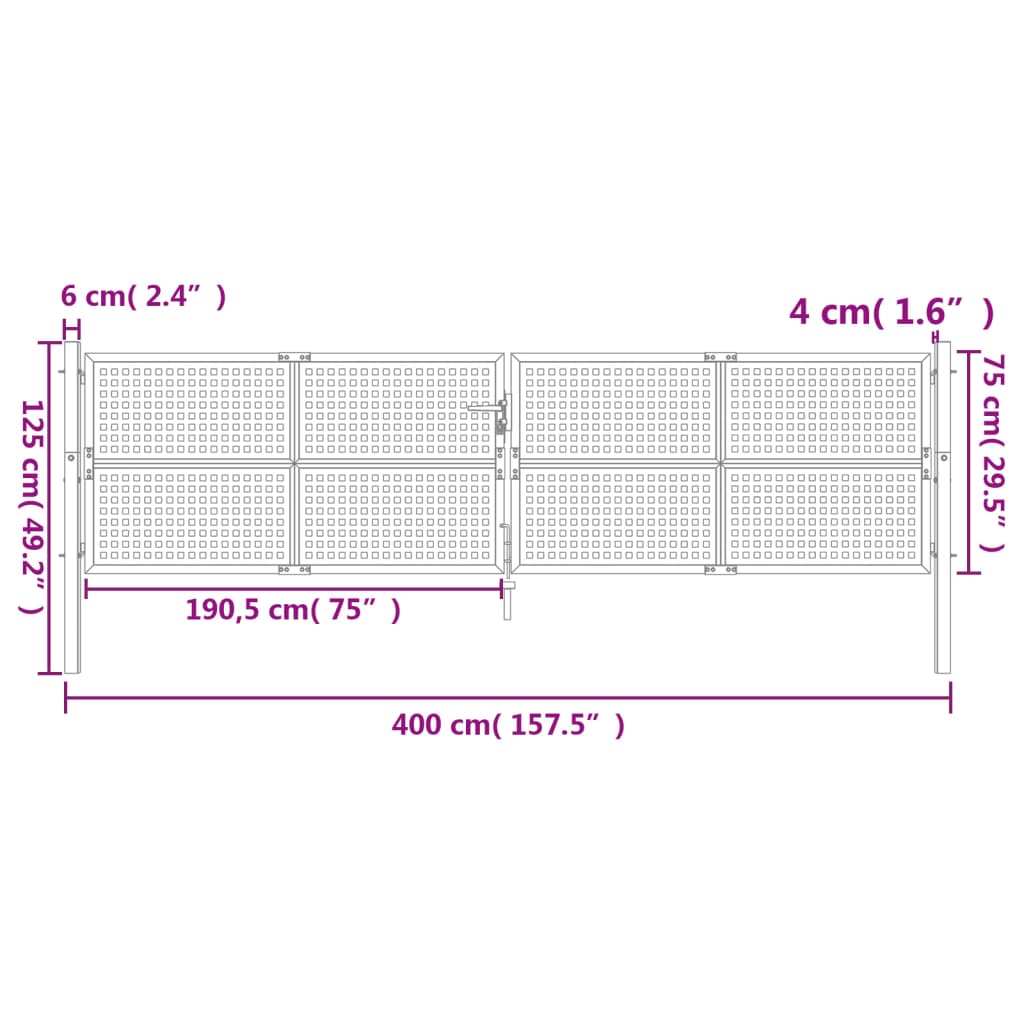 vidaXL Garden Gate Anthracite 400x125 cm Steel