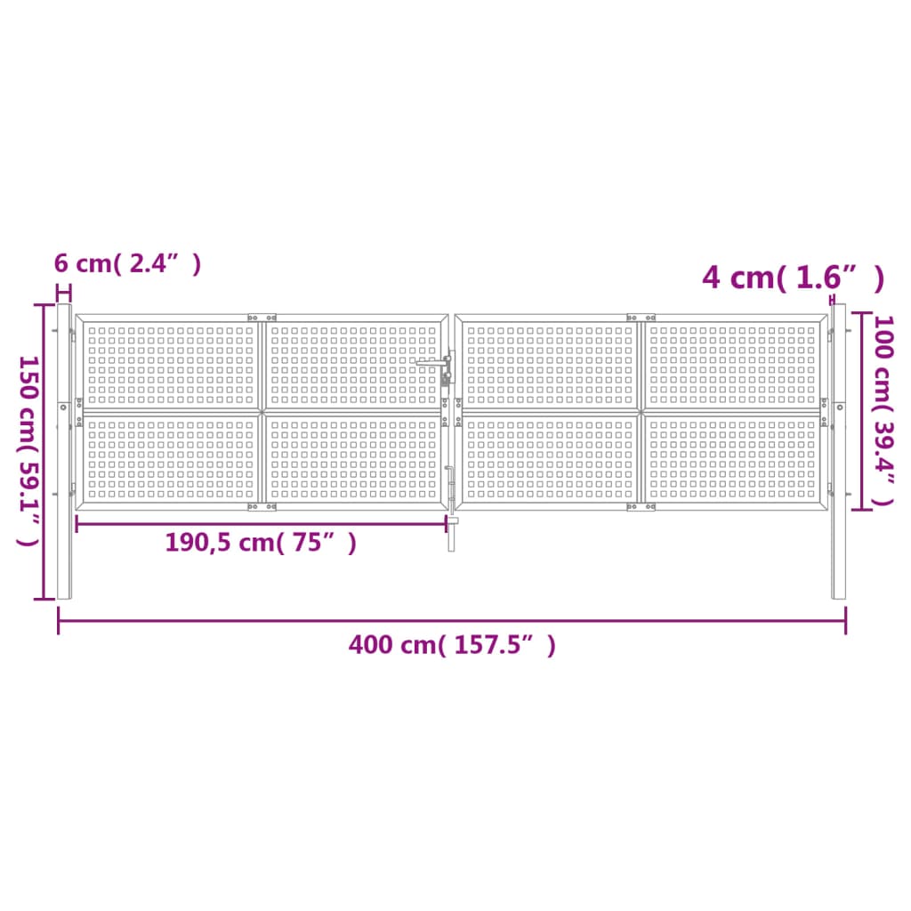 vidaXL Garden Gate Anthracite 400x150 cm Steel