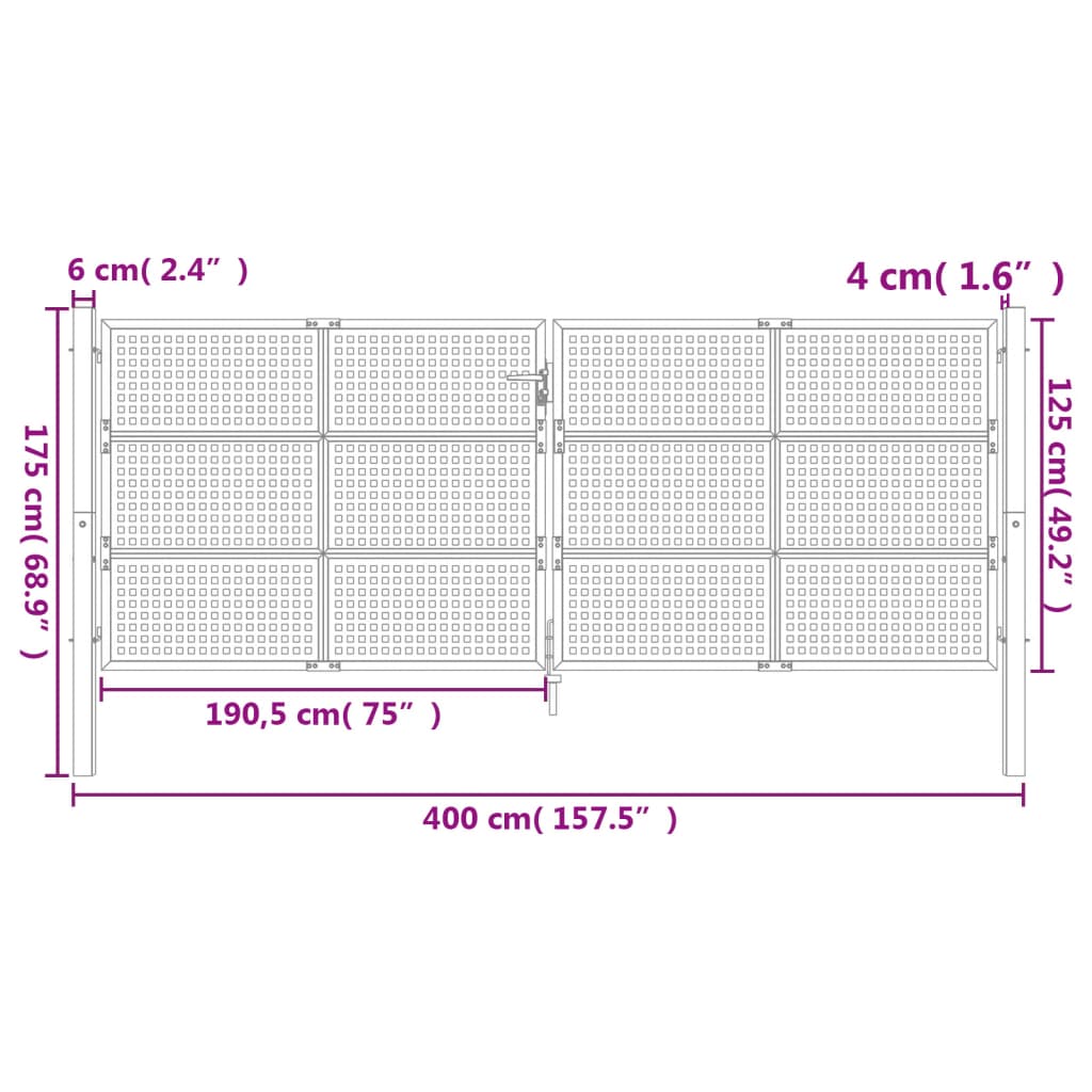 vidaXL Garden Gate Anthracite 400x175 cm Steel